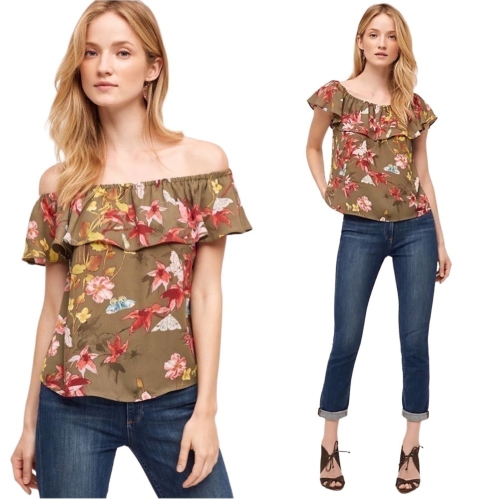 Anthropologie Maeve Vallita Off the Shoulder Floral Blouse XS Fairy Whimsical